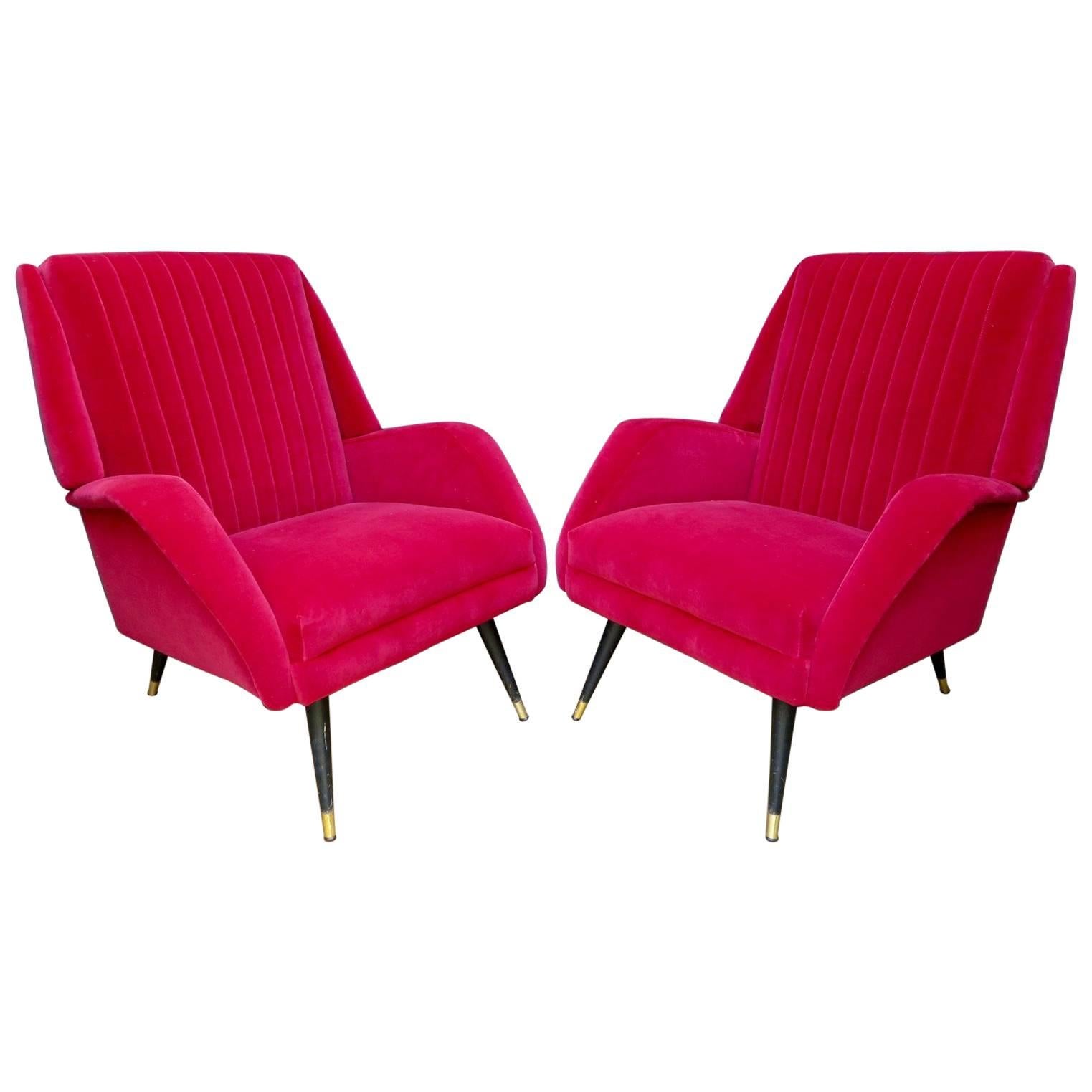 Pair of French Midcentury Velvet Armchairs 