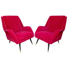 Pair of French Midcentury Velvet Armchairs 