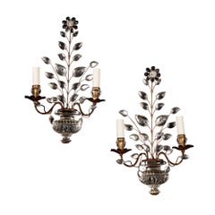 Pair of French Midcentury Verre Eglomise Glass Maison Bagues Wall Lights Sconces