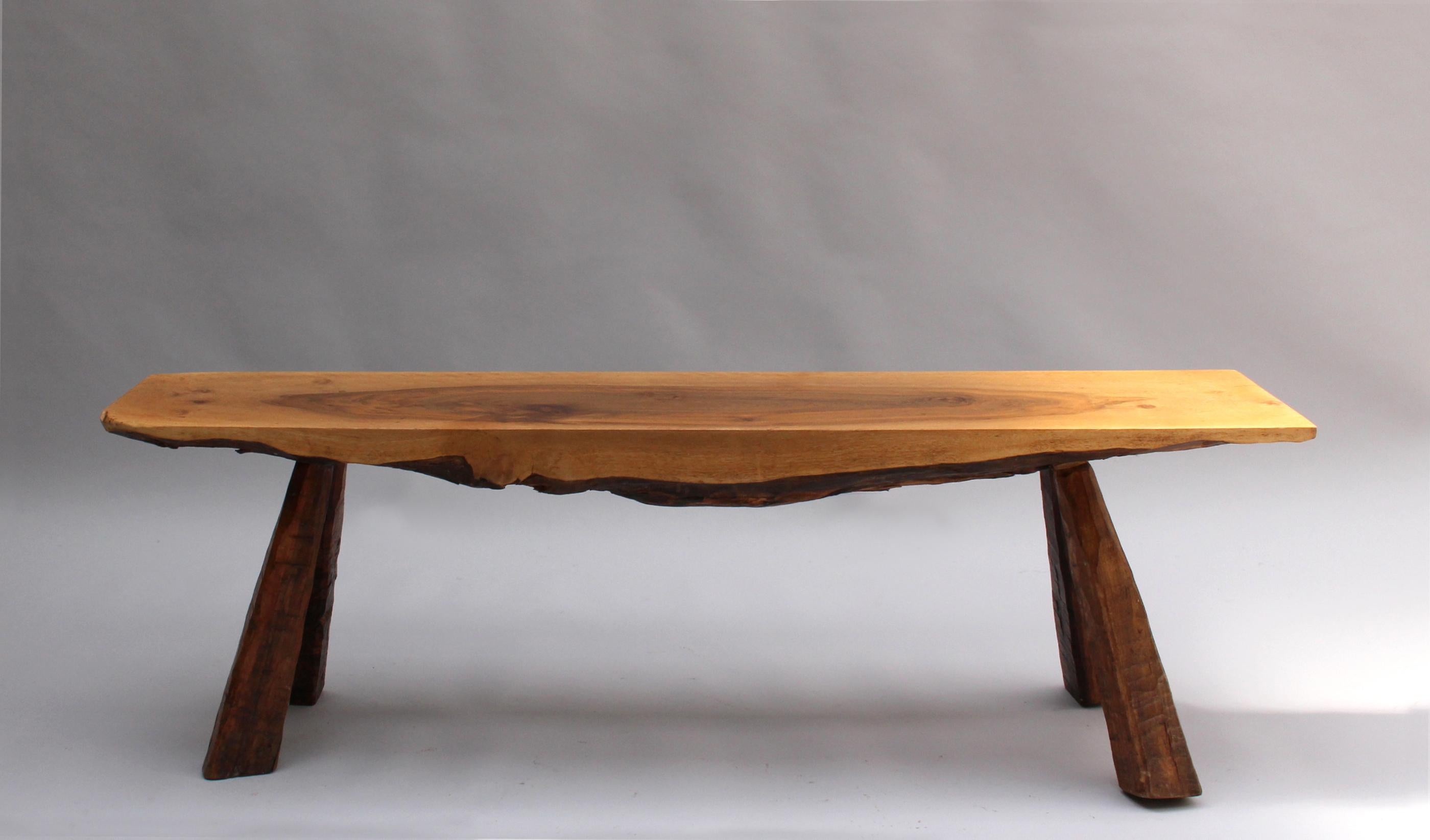 Pair of French Midcentury Walnut Benches For Sale 8