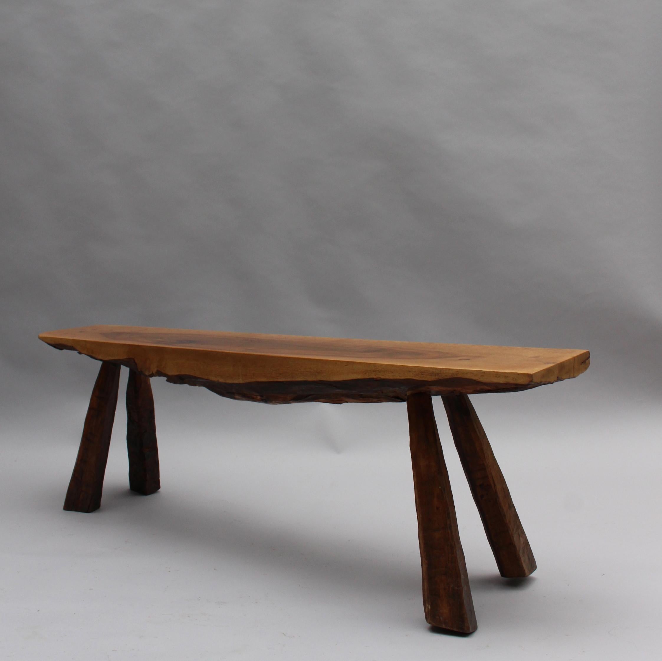 Pair of French Midcentury Walnut Benches For Sale 10