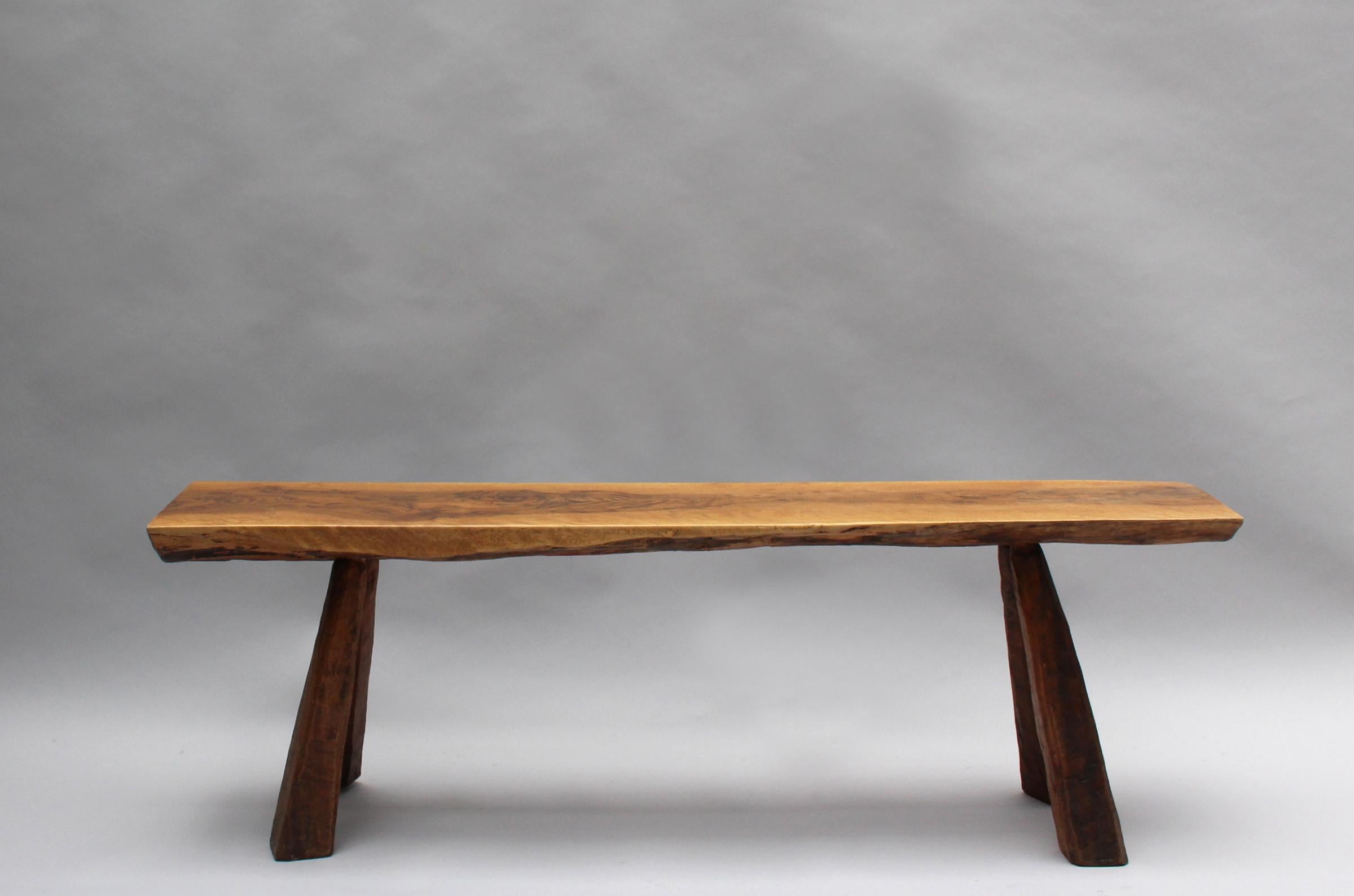 Pair of French Midcentury Walnut Benches For Sale 12