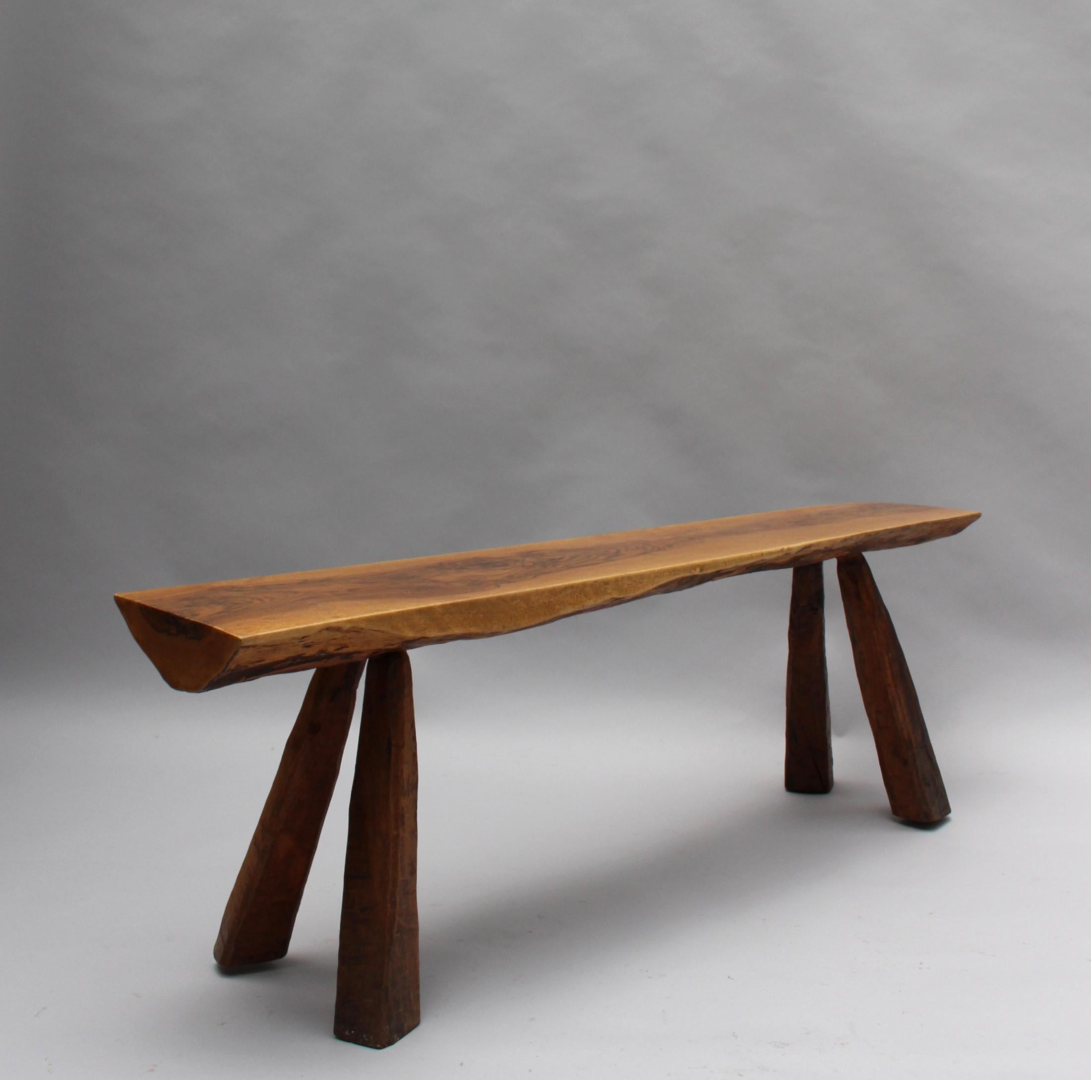 Pair of French Midcentury Walnut Benches In Good Condition For Sale In Long Island City, NY