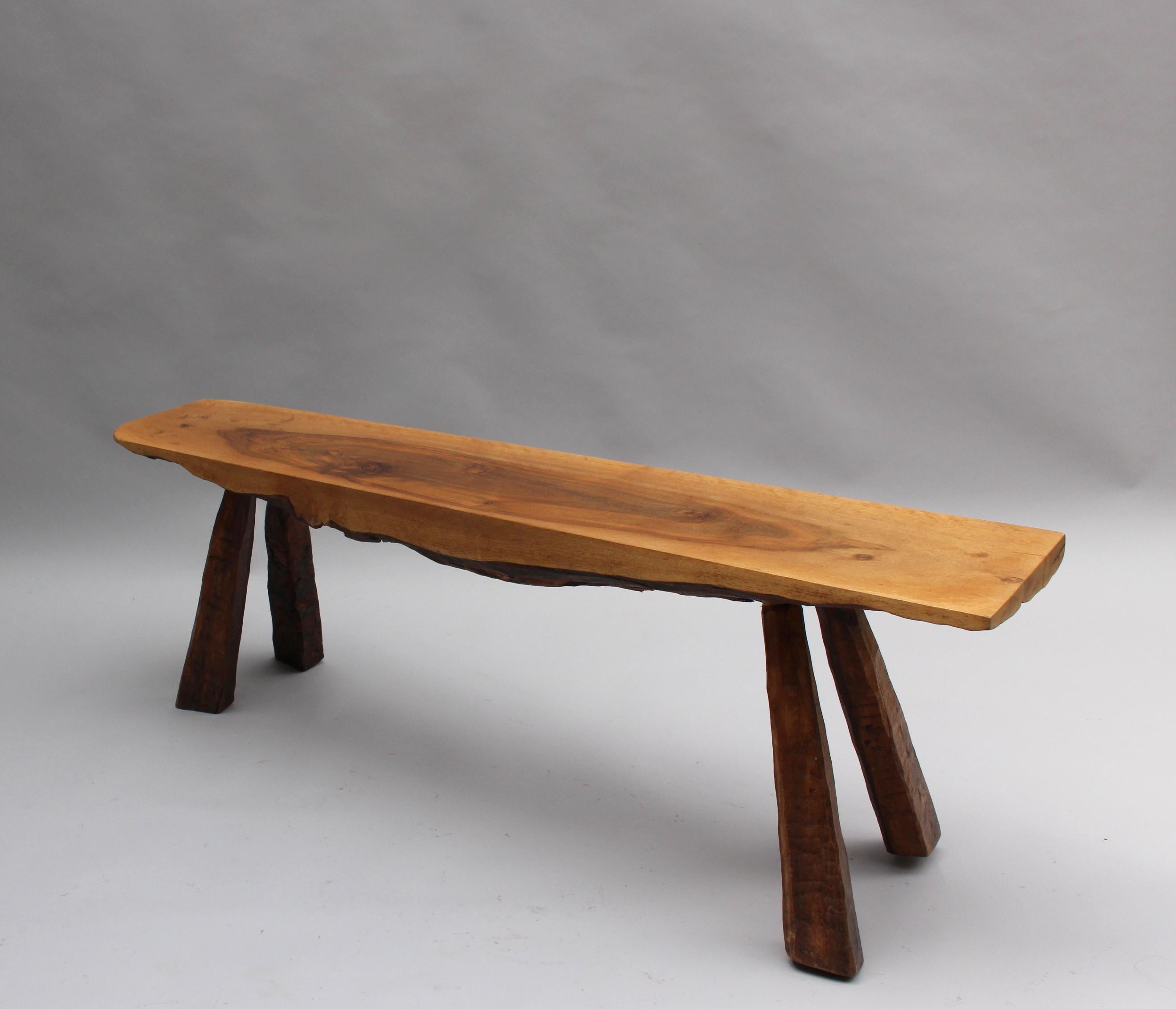 Mid-20th Century Pair of French Midcentury Walnut Benches For Sale