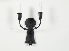 Pair of French Midcentury Wired Iron Two-Light Sconces with Floral Décor