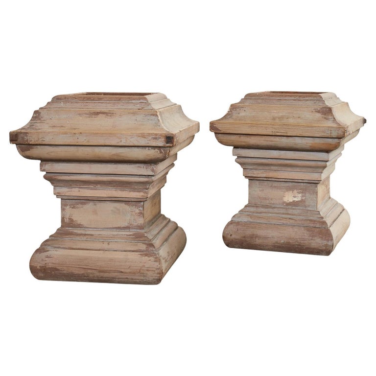 Pair of French MidCentury Wood Pedestal Tables or Candle Holders For