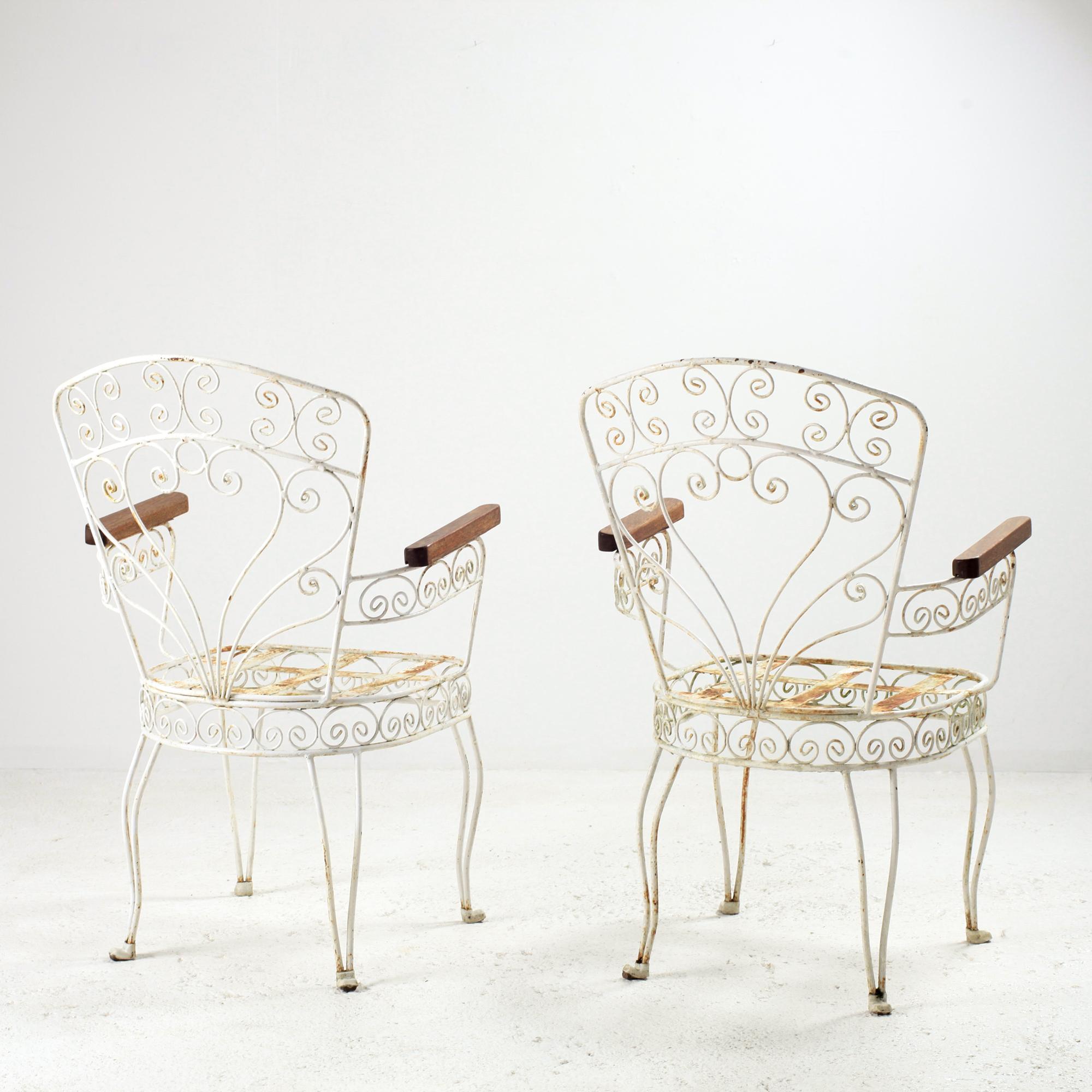 Pair of French Midcentury Wrought Iron Patio and Garden Armchairs For ...