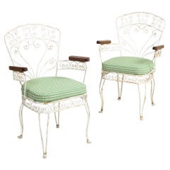 Pair of French Midcentury Wrought Iron Patio and Garden Armchairs
