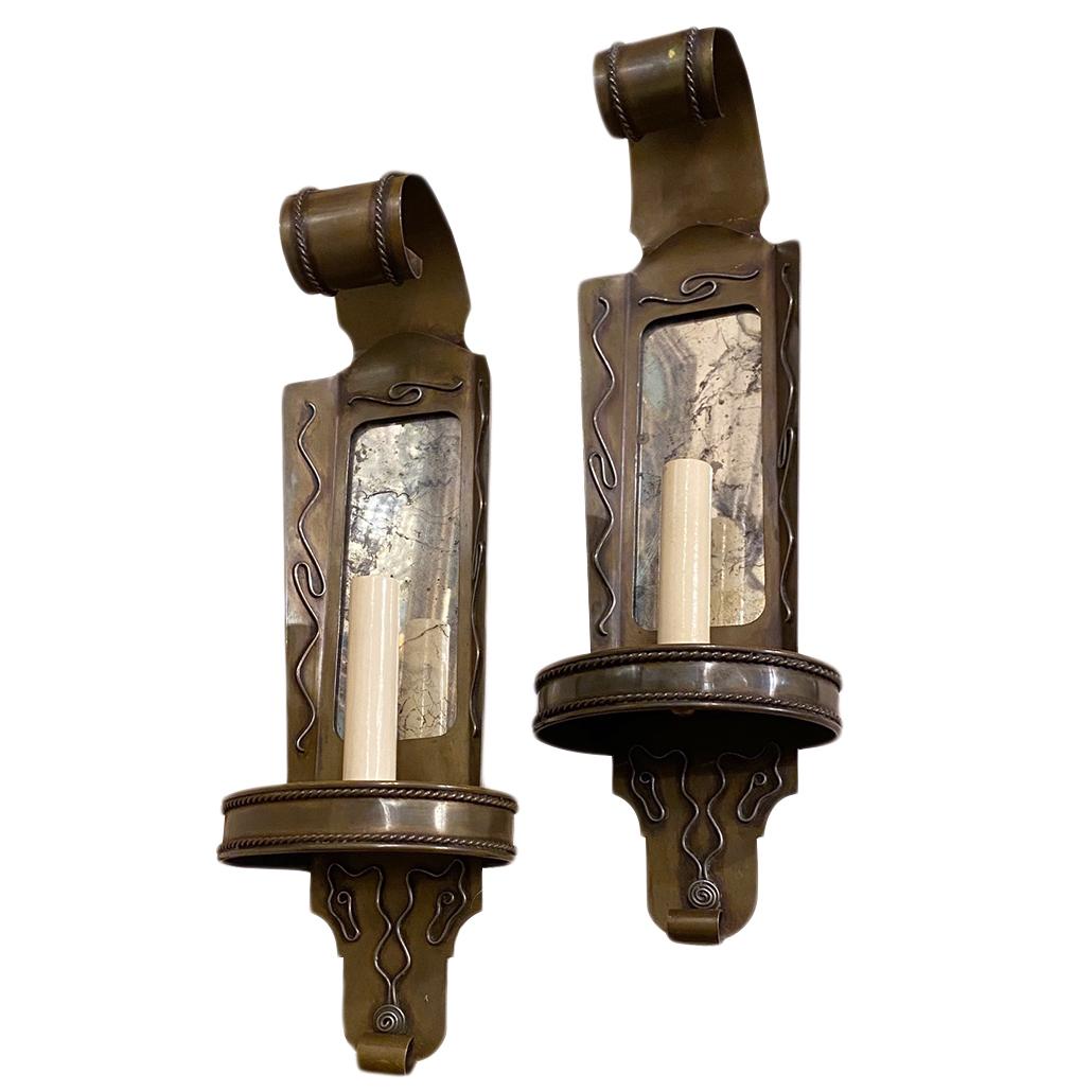 Pair of French Mirror Back Sconces For Sale 1