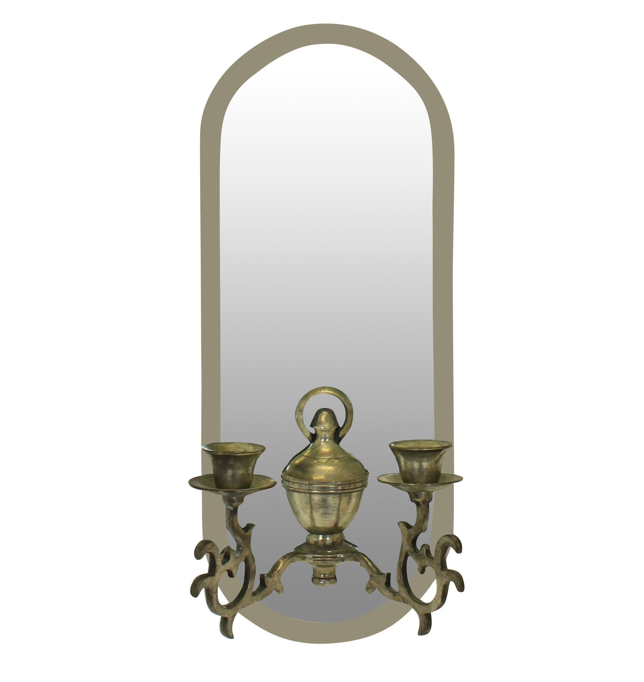 A pair of French mirrored girandole of simple design with twin lights. Can be electrified or used with candles.