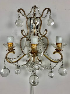 Pair of French Mirror and Crystal Beaded Sconces