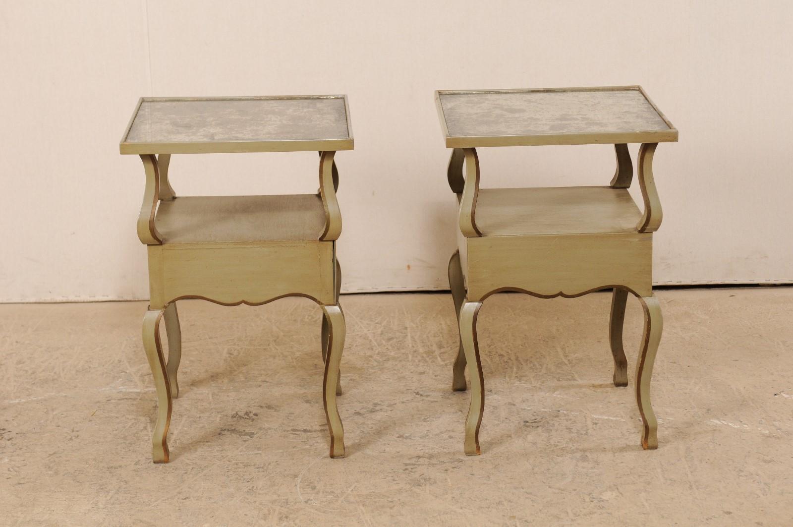 Carved Pair of French Mirror-Top Side Tables, circa 1930s