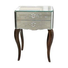 Pair of French Mirrored Bedside Tables with Floral Detail, Circa 1950s