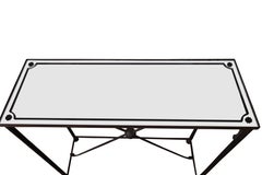 Pair of French Brass Bagues Style Console Tables with Etched Mirrored Tops