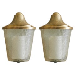 Pair of French 'Model 1119' Bronze + Crackle Glass Sconces by Jean Perzel, 1950s