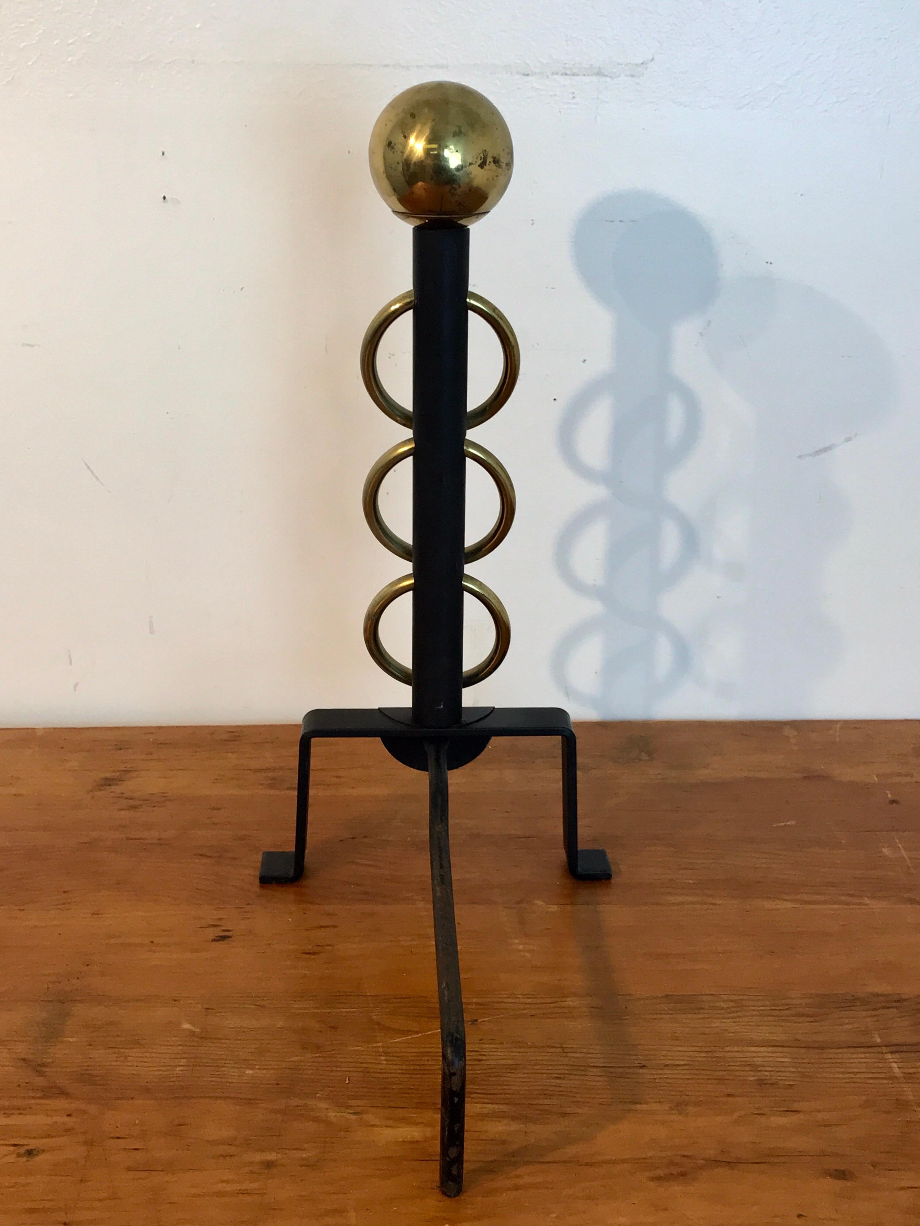 Pair of French Modern Brass and Iron Andirons 4