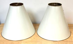 Pair of French Modern Brass & Parchment Enamel Lamp Shades, Style of Royère