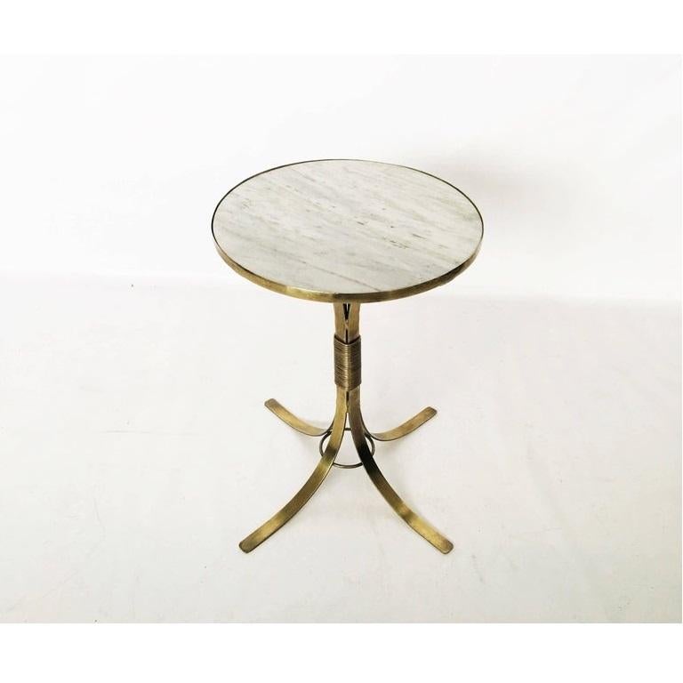 Mid-Century Modern Pair of French Modern Brass with Marble Top Side Tables