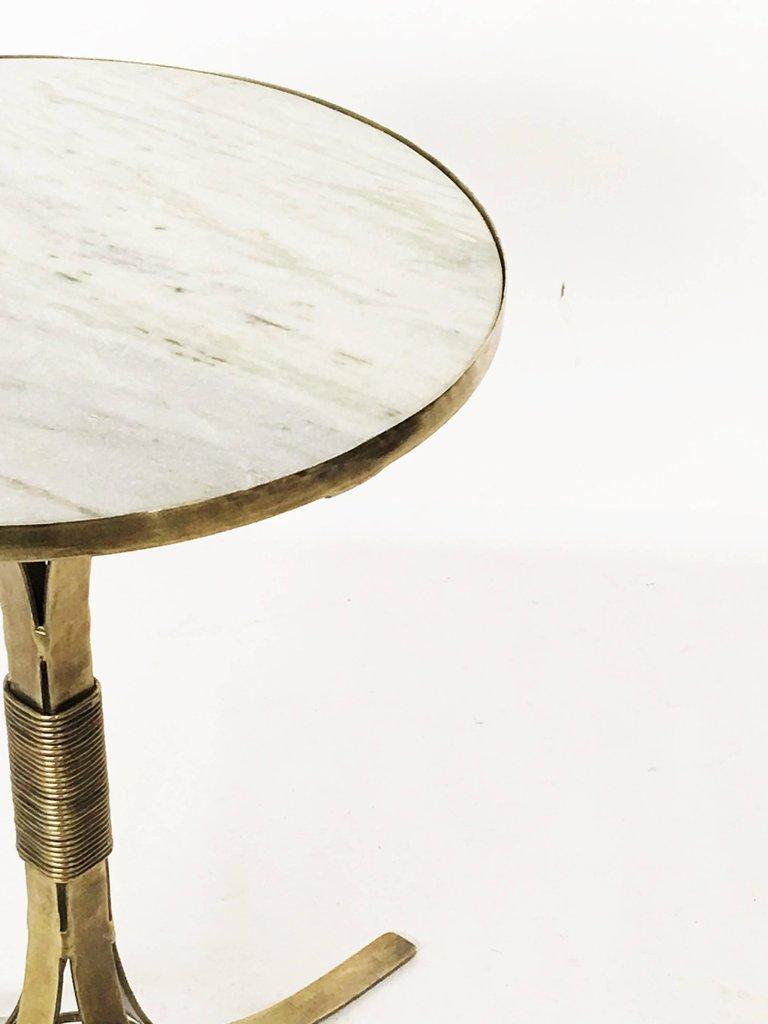 Pair of French Modern Brass with Marble Top Side Tables In Good Condition In Dallas, TX