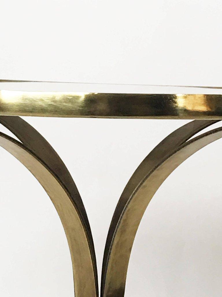 20th Century Pair of French Modern Brass with Marble Top Side Tables