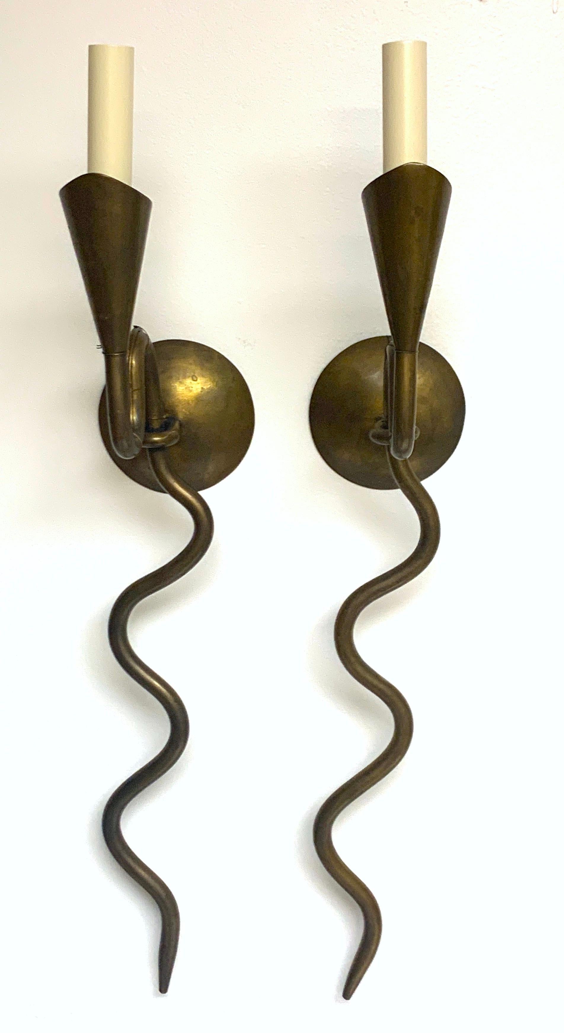 Pair of French Modern Bronze Serpent Sconces For Sale 3