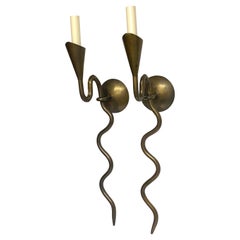 Pair of French Modern Bronze Serpent Sconces