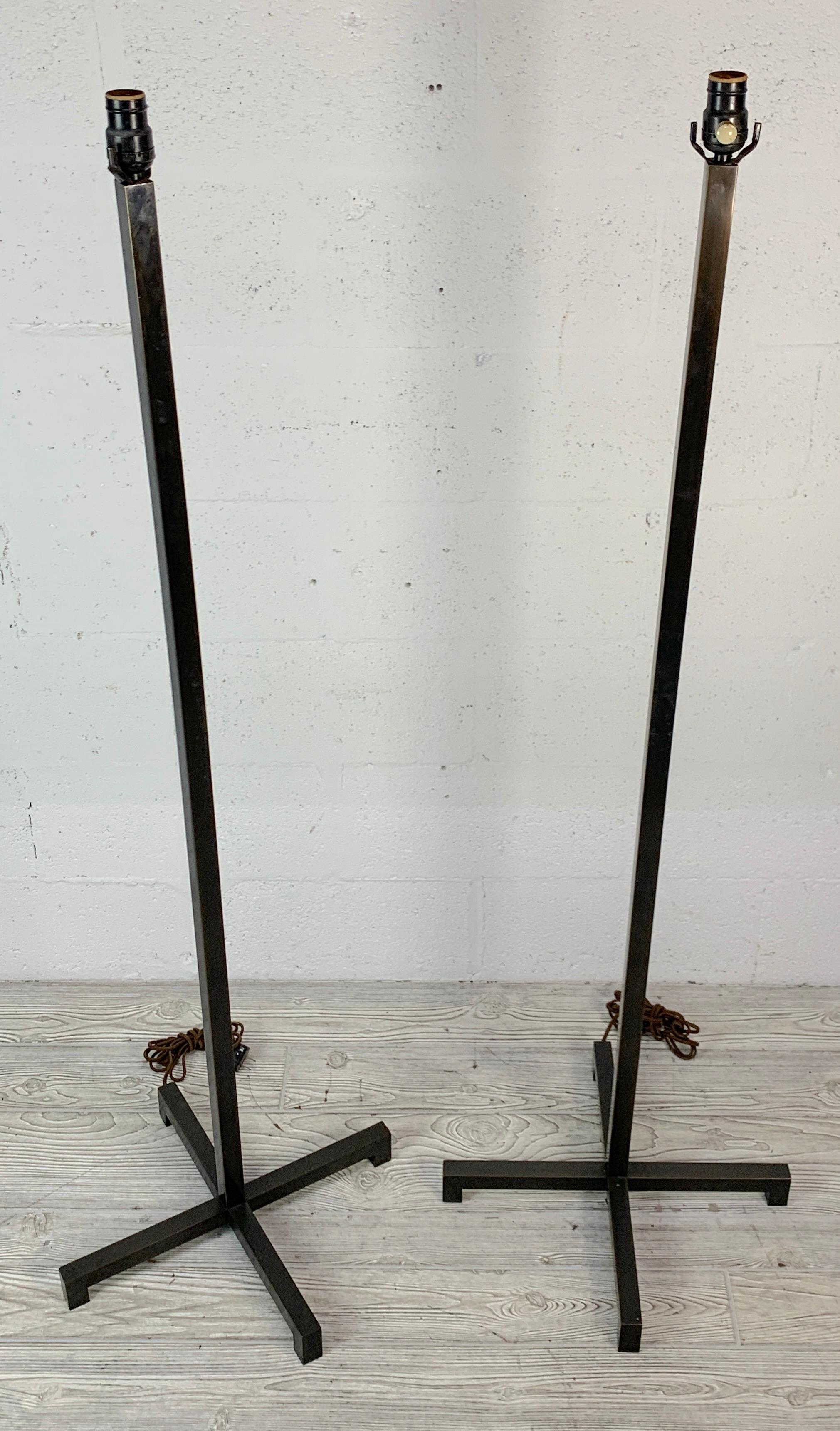 Pair of French modern bronze 'X' base floor lamps, C. 1960
Each one of typical form with square column and 12.5 diameter 'X