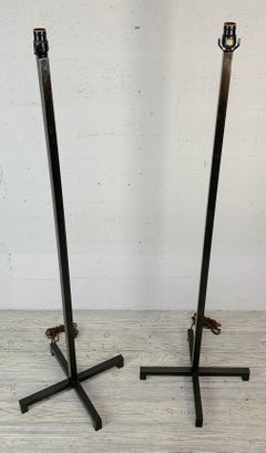 Pair of French Modern Bronze 'X' Base Floor Lamps, C. 1960