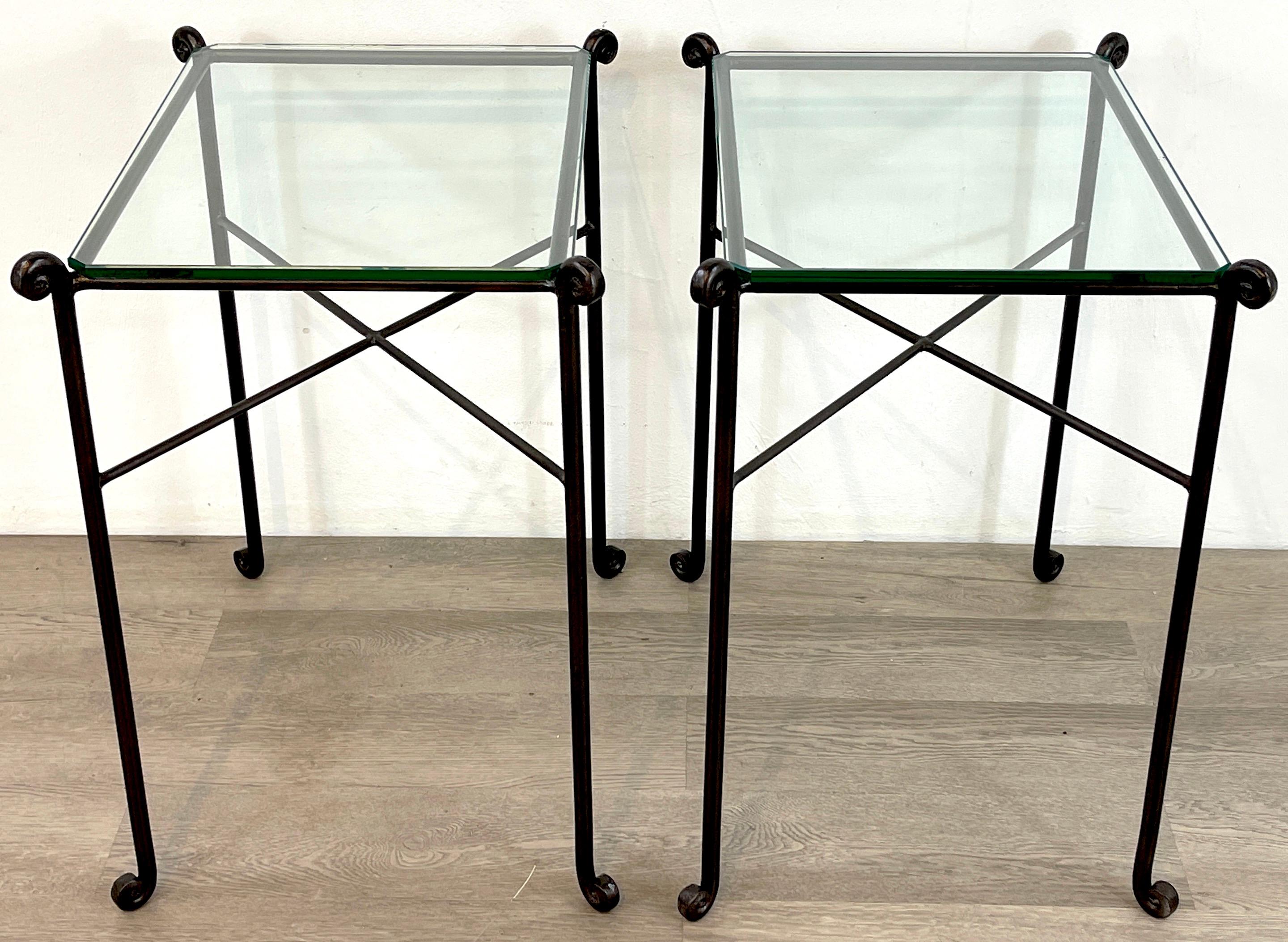 Beveled Pair of French Modern Bronzed Iron Garden Tables, C 1960s