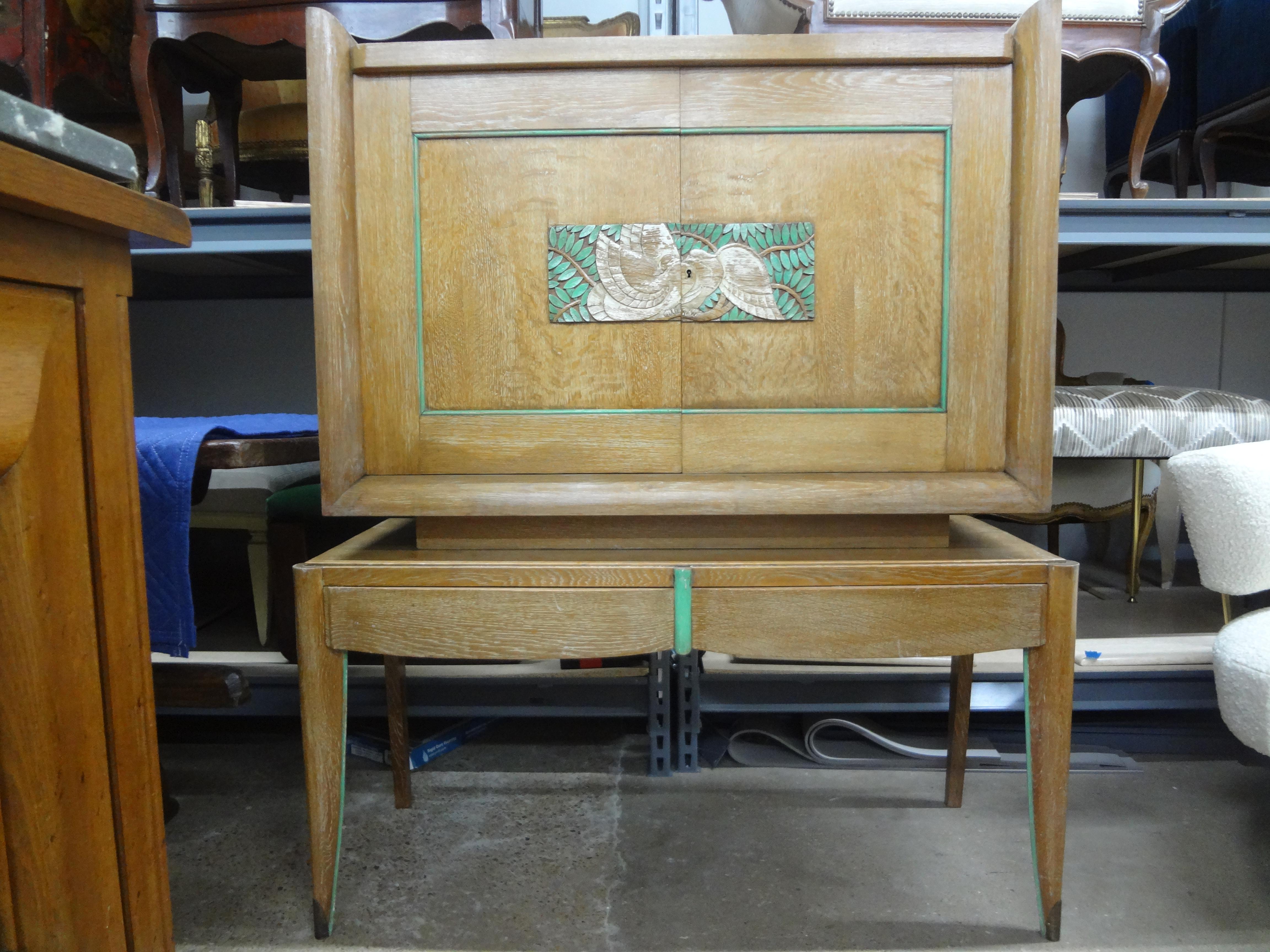 Art Deco Pair Of French Modern Cerused Oak Cabinets For Sale