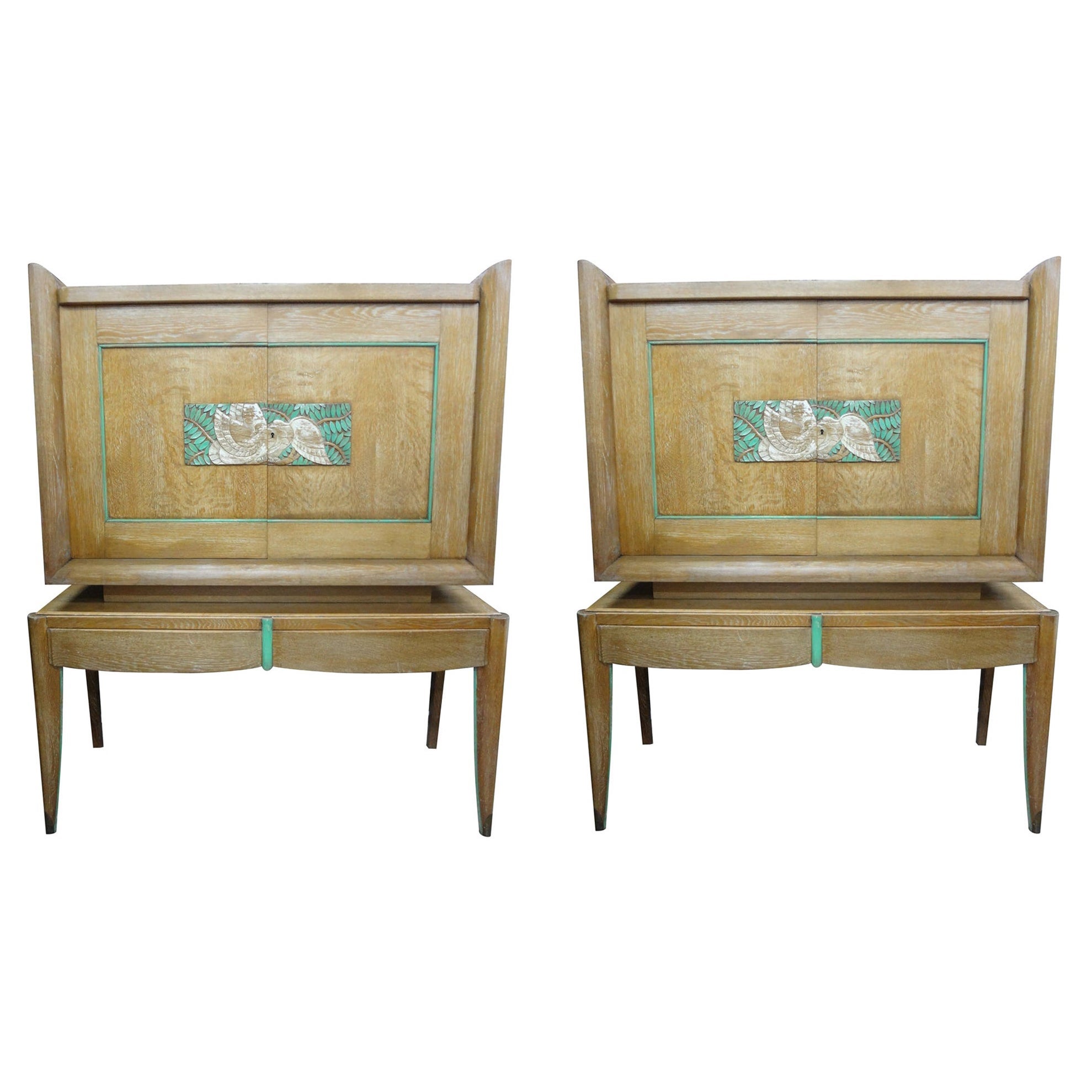 Pair Of French Modern Cerused Oak Cabinets