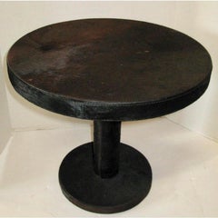 Pair of French Modern Circular Drinks Tables, in Black Cowhide