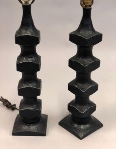 Pair of French Modern Craftsman 'Bronzed' Table Lamps, Style of Giacometti
