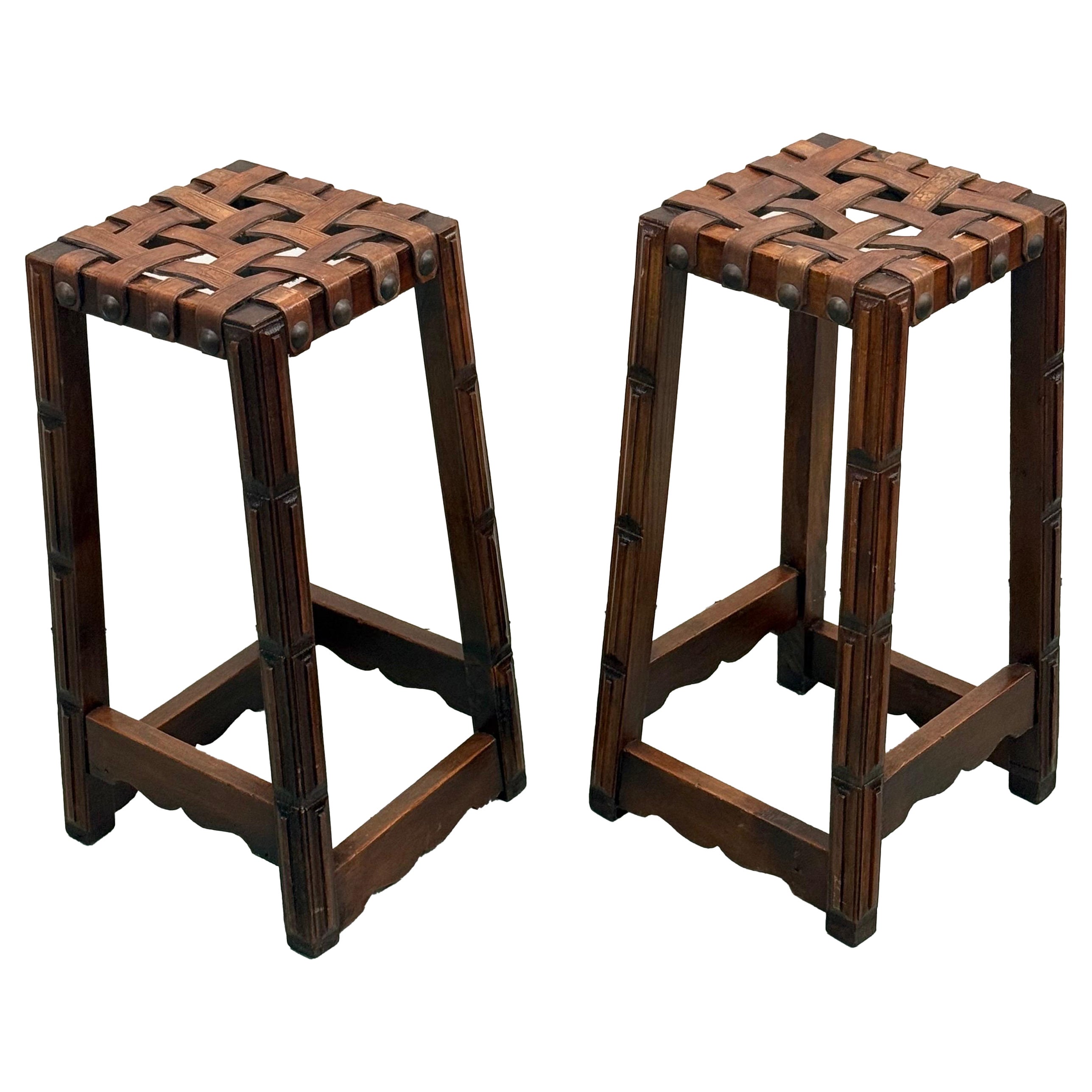 Paire de tabourets de bar modernes en cuir, Jean MIchel Frank 1940 en vente