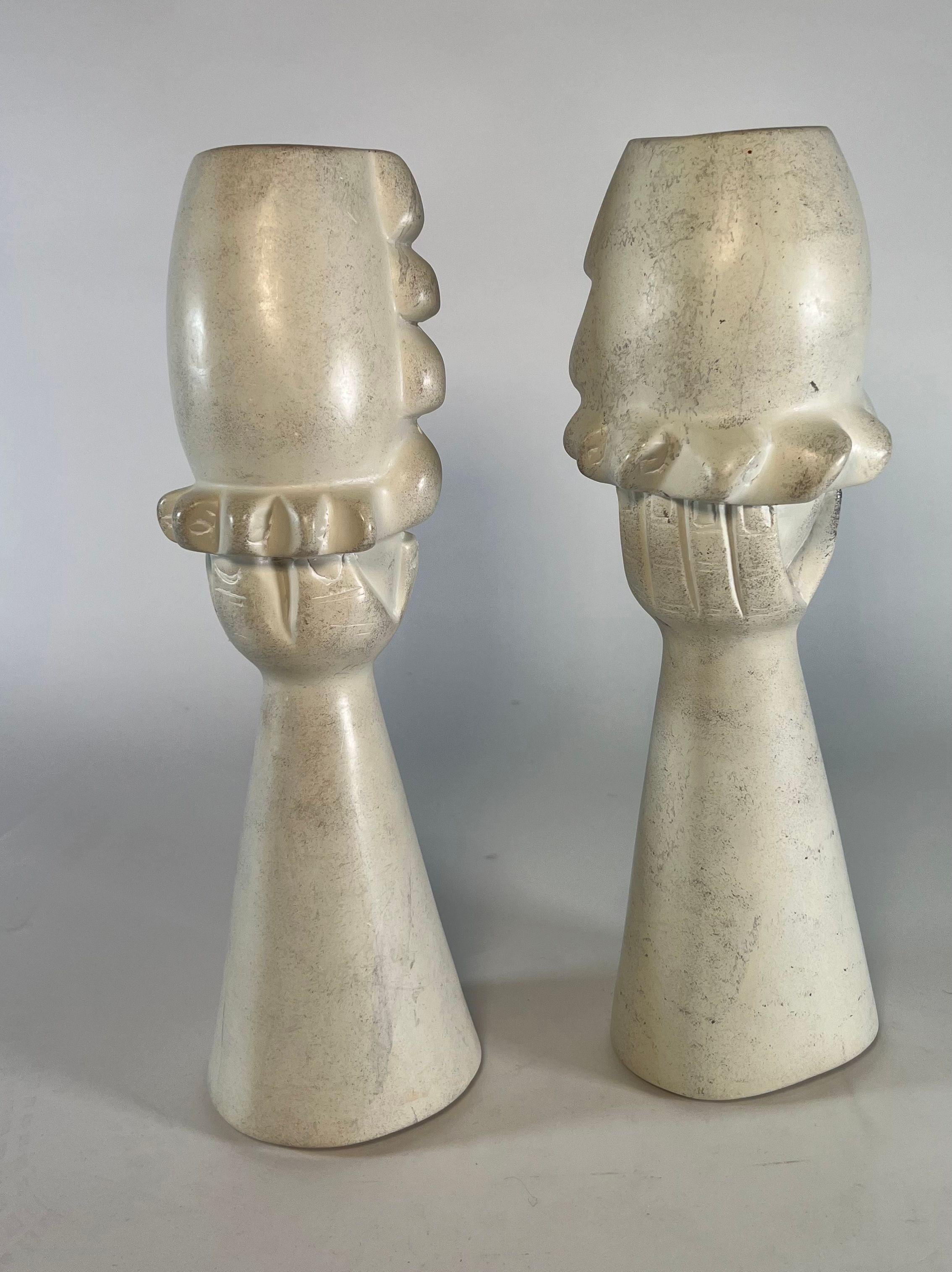 Mid-20th Century Pair of French Modern Cream Marble Figural Tabletop Sculptures For Sale