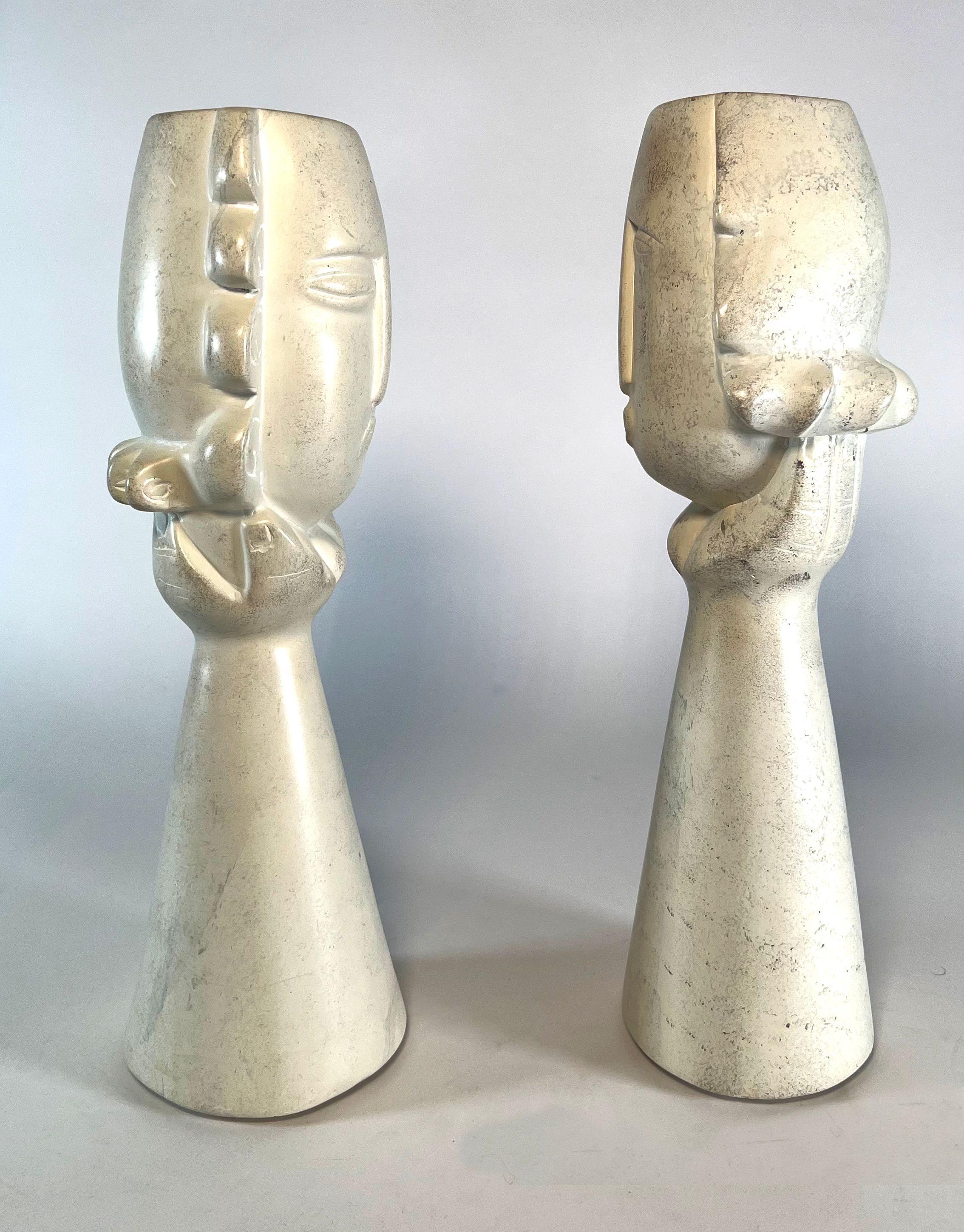 Pair of French Modern Cream Marble Figural Tabletop Sculptures For Sale 1