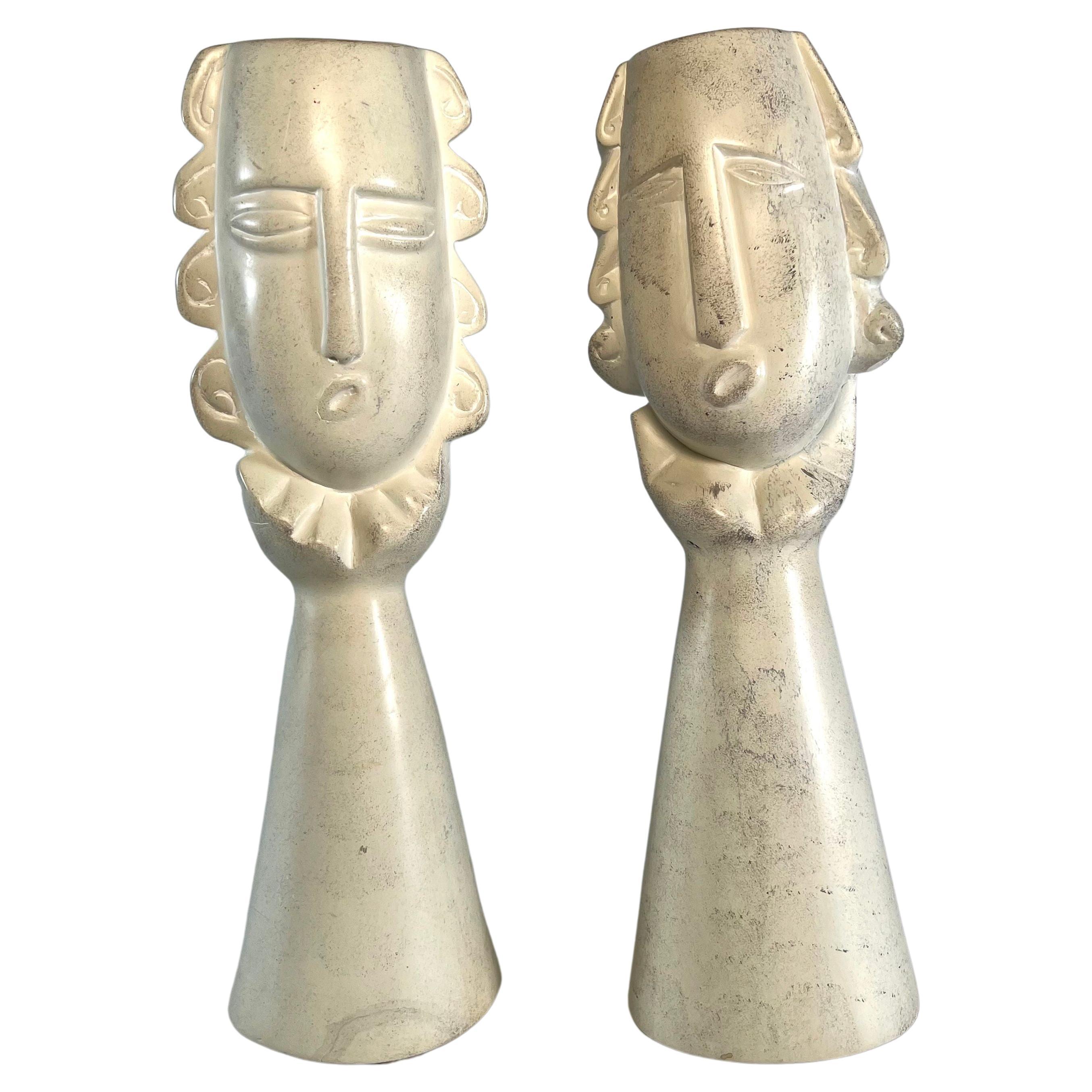 Pair of French Modern Cream Marble Figural Tabletop Sculptures For Sale