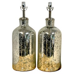 Pair of French Modern Eglomise Glass Bottle Lamps