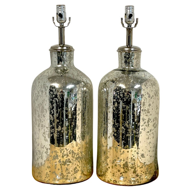 Pair of French Modern Eglomise Glass Bottle Lamps For Sale at 1stDibs