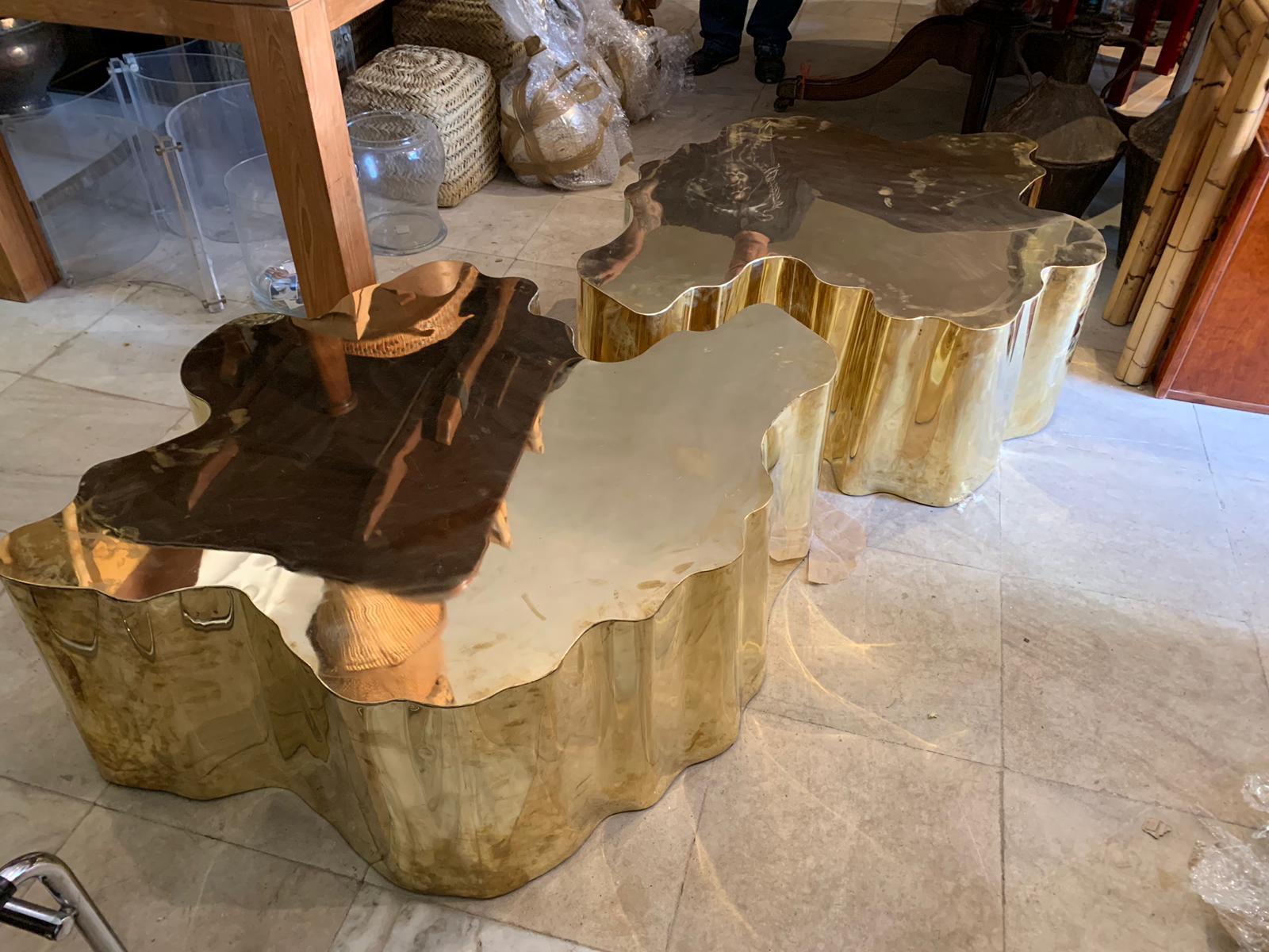 Pair of French Modern Gilded Brass Table In Good Condition In Marbella, ES
