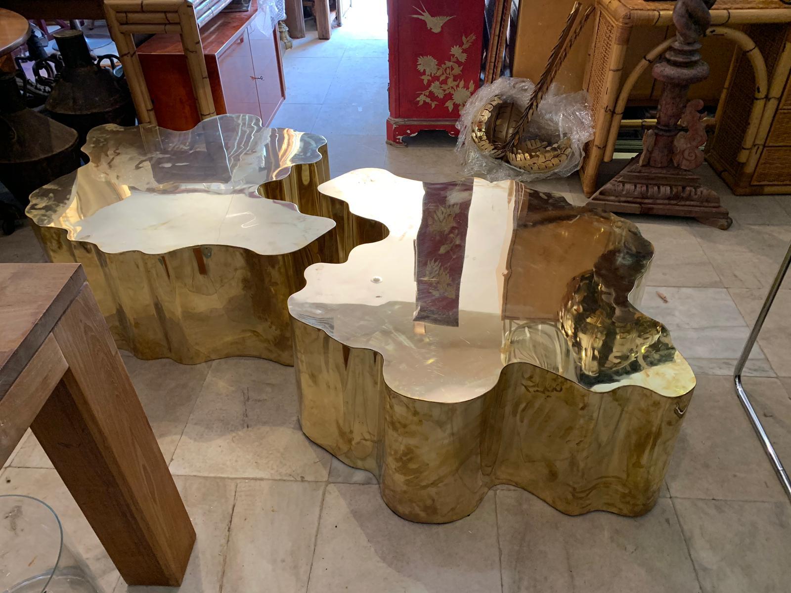 Contemporary Pair of French Modern Gilded Brass Table