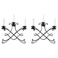 Pair of French Modern Iron Three Light Lamps