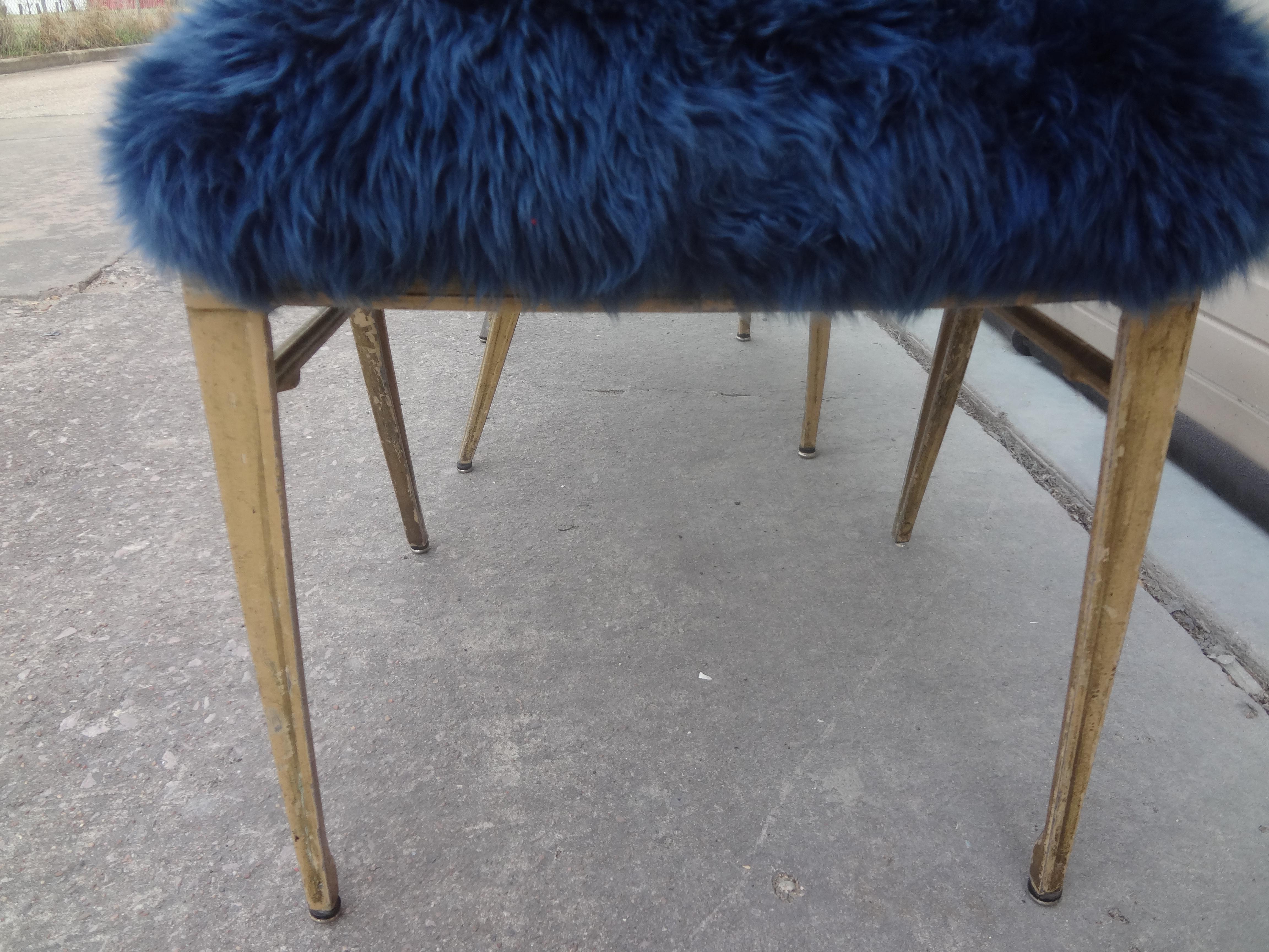 Pair of French Modern Jean Prouvé Style Metal Chairs Upholstered in Sheepskin 3