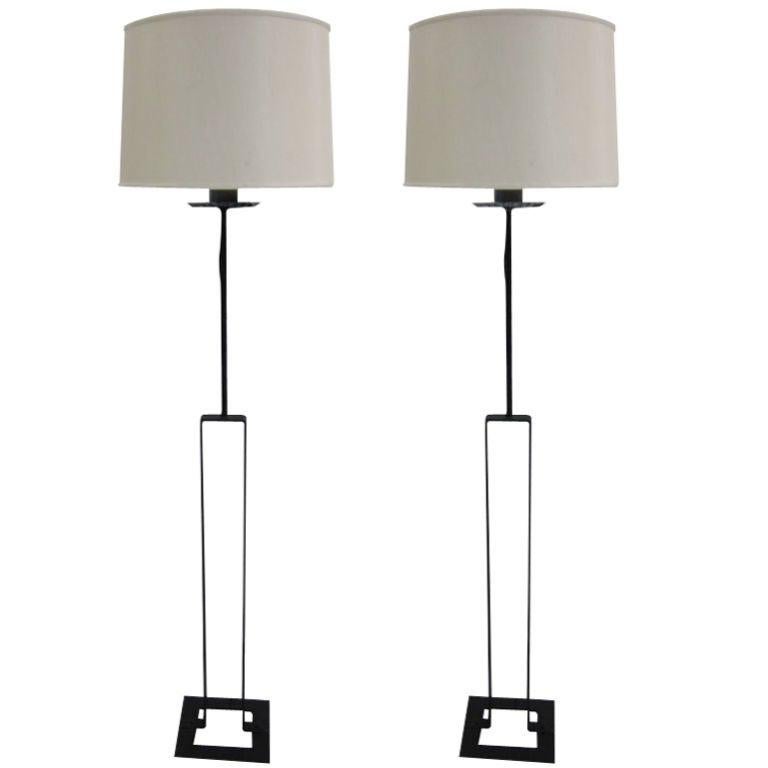Pair of French Modern / Minimalist Wrought Iron Floor Lamps, Jean-Michel Frank