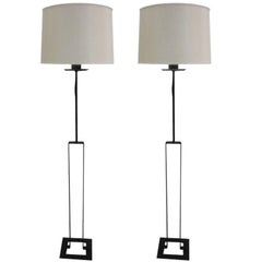 Vintage Pair of French Modern / Minimalist Wrought Iron Floor Lamps, Jean-Michel Frank