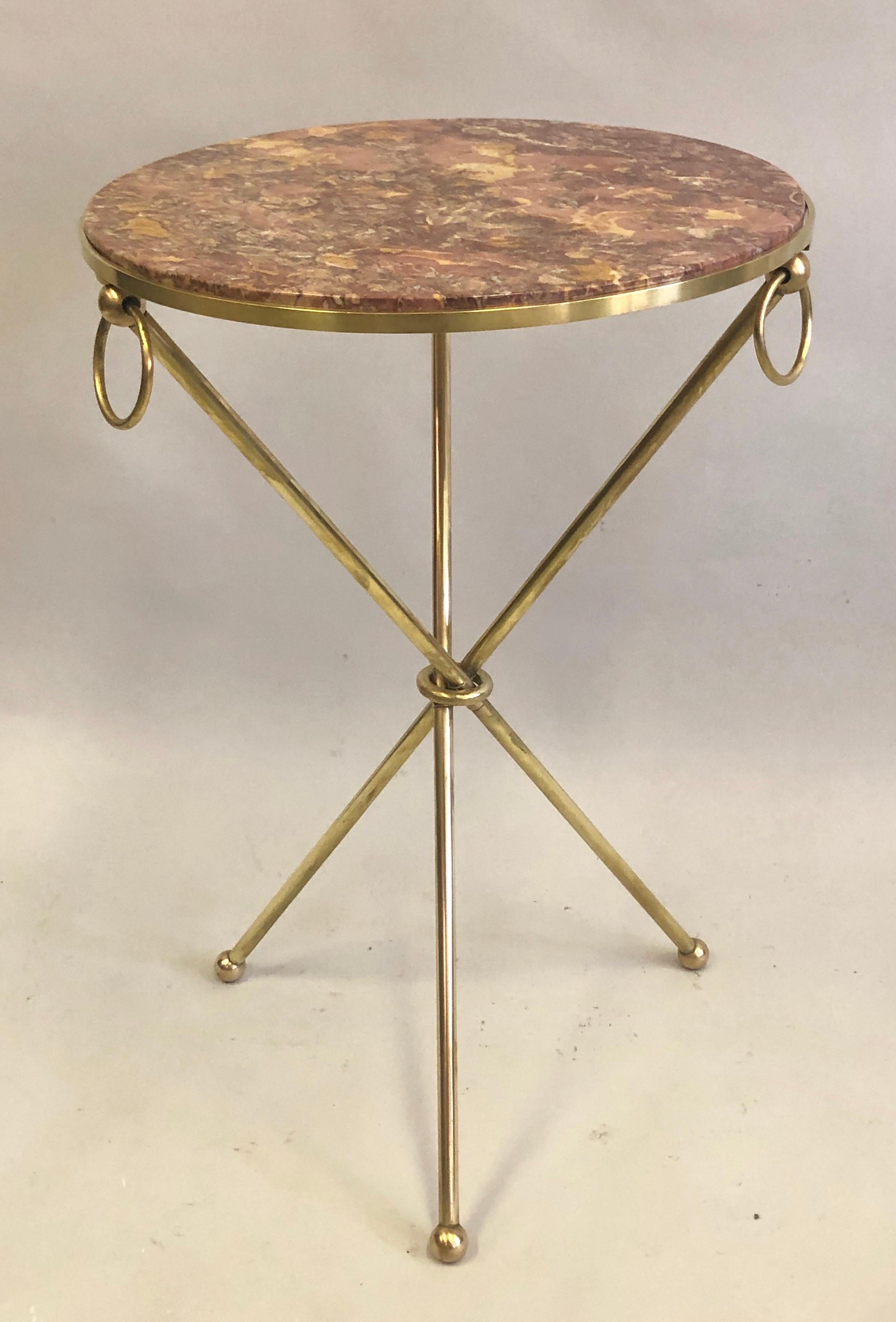 Pair of French Modern Neoclassical Brass & Marble Side Tables, Jean-Michel Frank 5