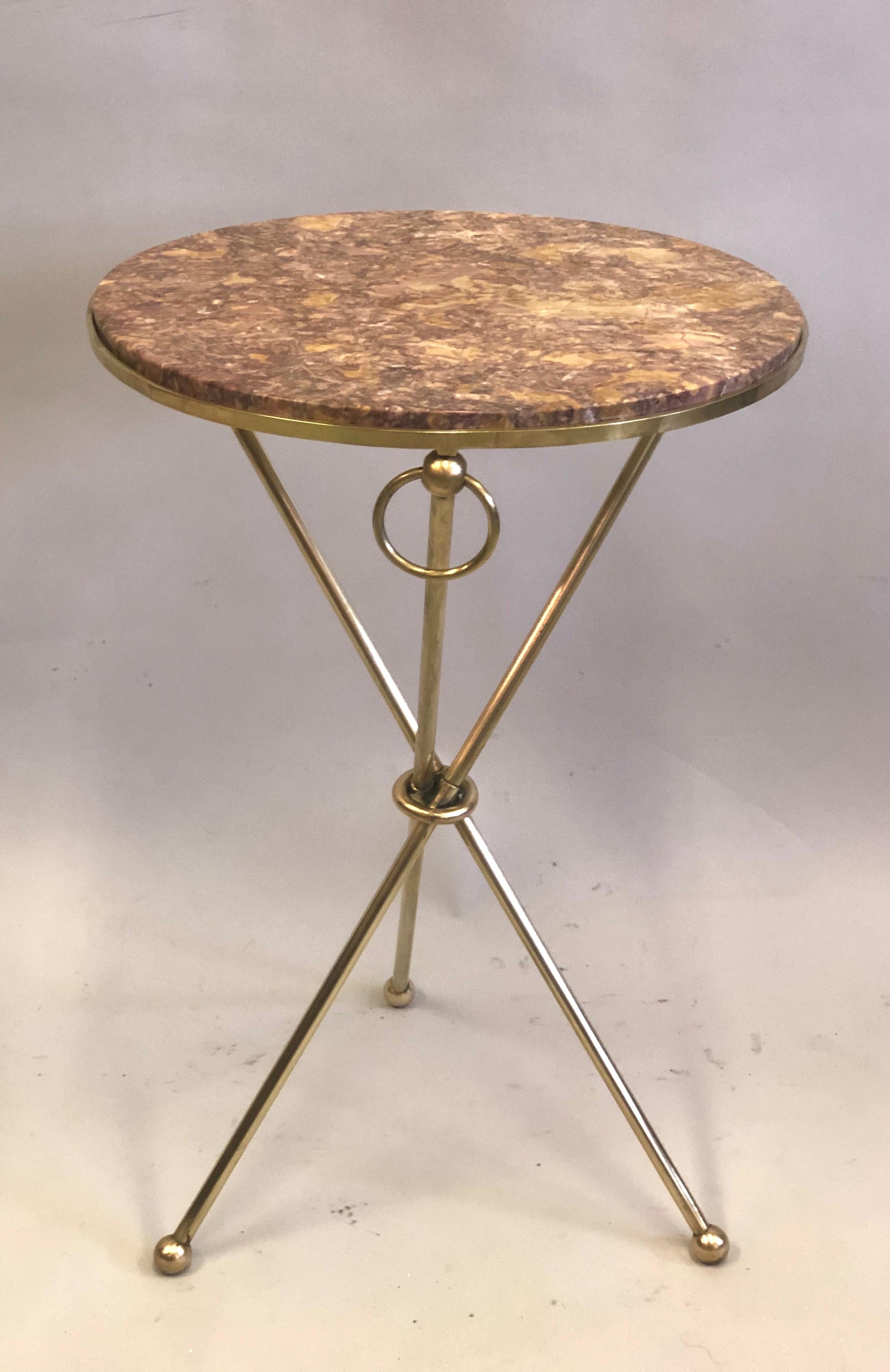 Pair of French Modern Neoclassical Brass & Marble Side Tables, Jean-Michel Frank 6