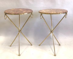 Pair of French Modern Neoclassical Brass & Marble Side Tables, Jean-Michel Frank