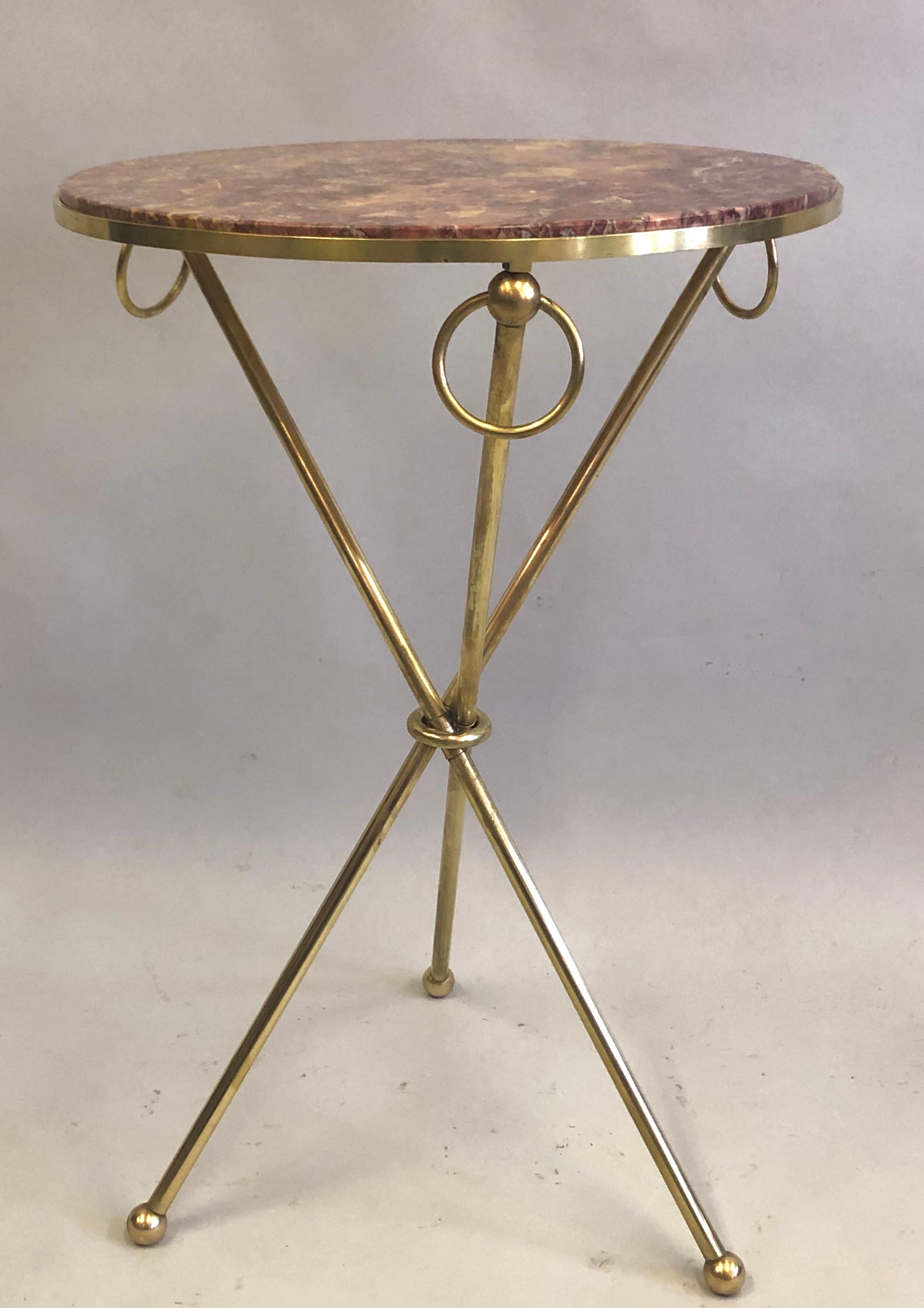 Pair of French Modern Neoclassical Brass & Marble Side Tables, Jean-Michel Frank 3