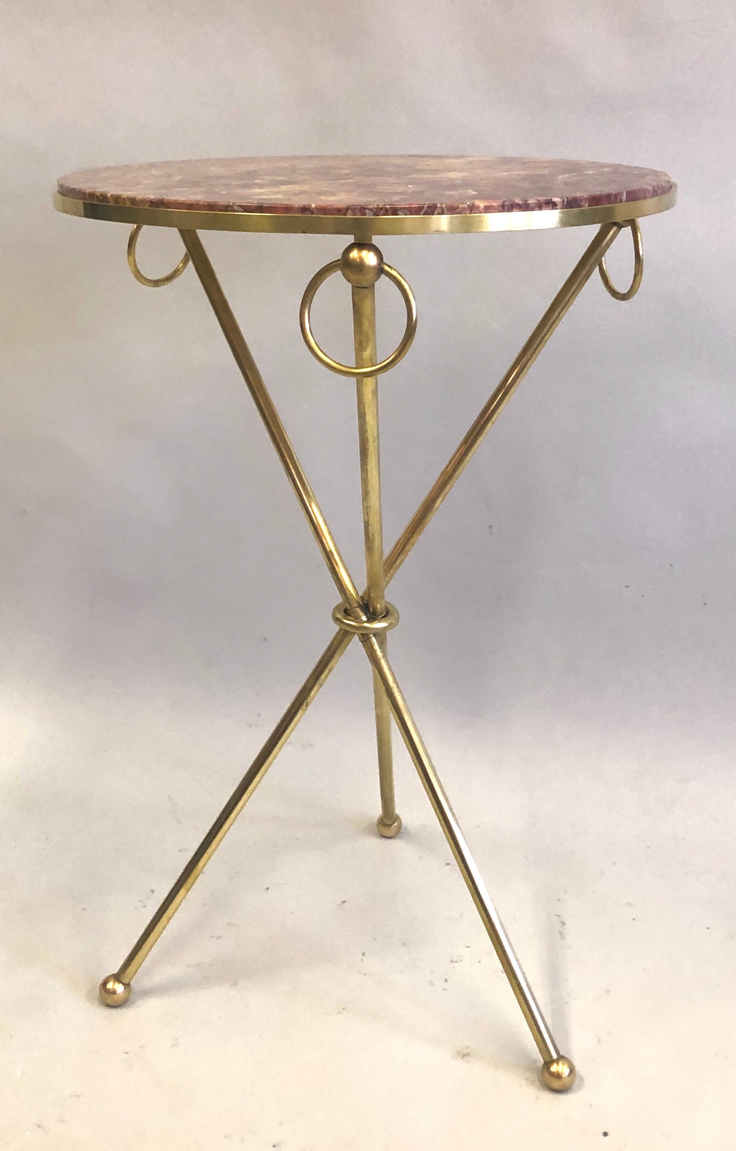 Pair of French Modern Neoclassical Brass & Marble Side Tables, Jean-Michel Frank 4